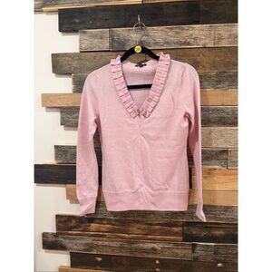 Brooks Brothers pink/lavender Merino Wool ruffled V-Neck pullover sweater sz S